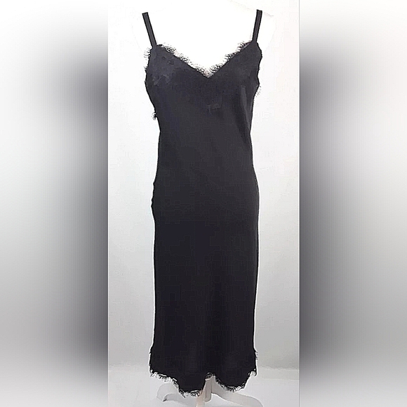 Rebecca Minkoff Black Lace Trim Midi Slip Dress Size M & S NWOT - Picture 1 of 16